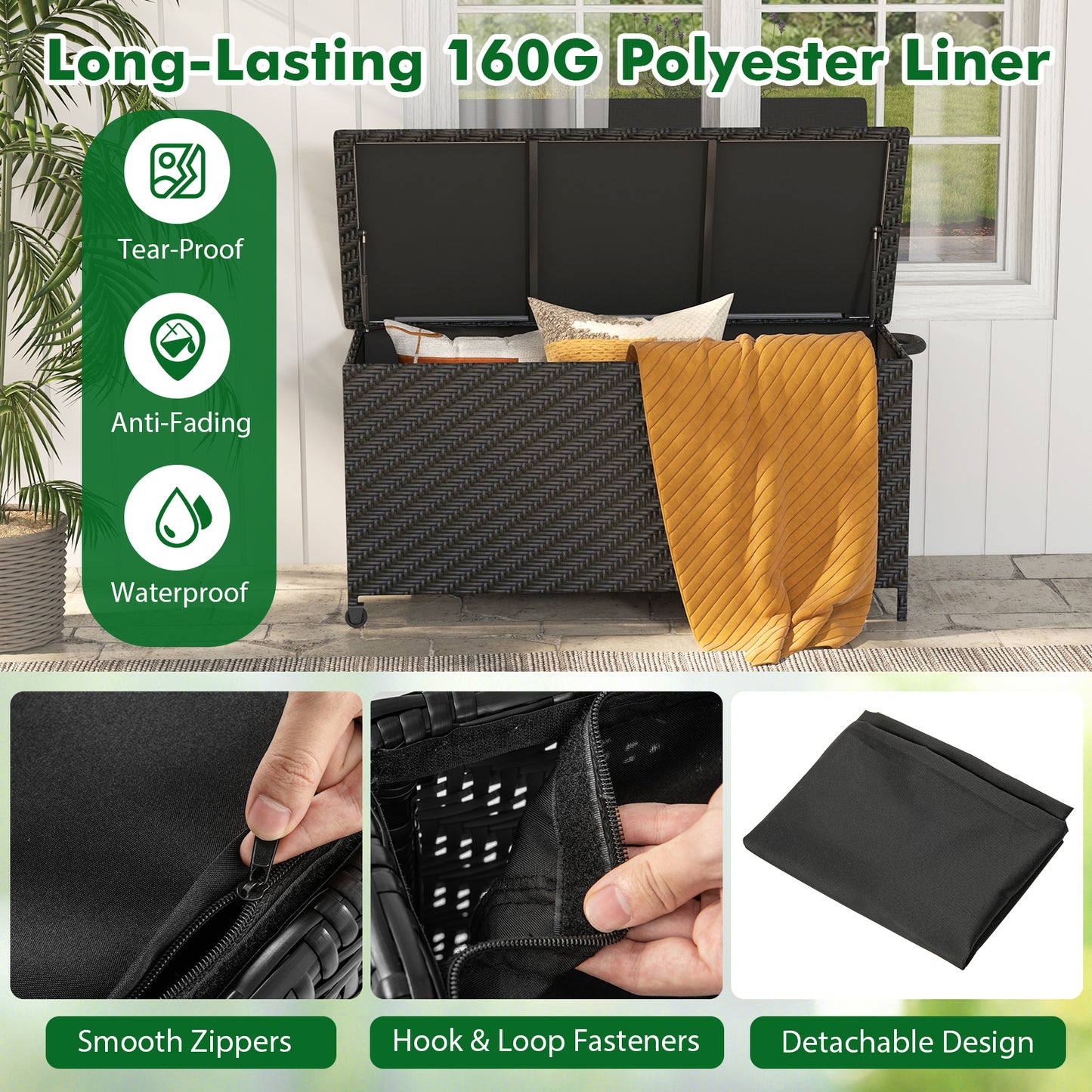 85 Gallon Outdoor Storage Box with Removable Liner and Universal Wheels, Black Outdoor Storage & Garages at Gallery Canada