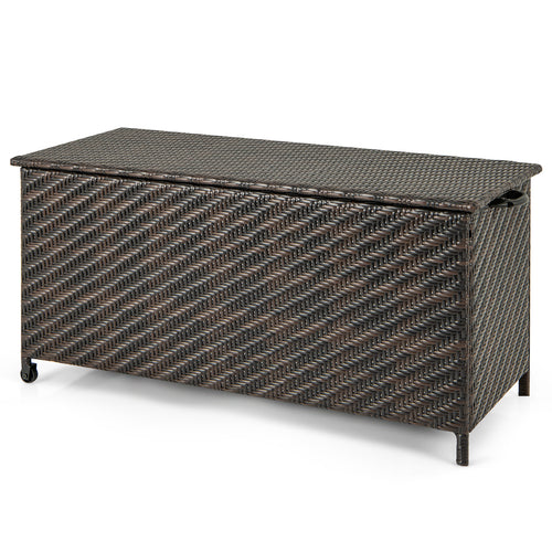 85 Gallon Outdoor Storage Box, Removable Liner, Universal Wheels, Brown
