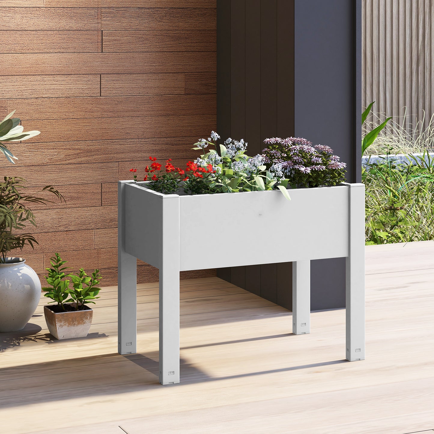 53L Raised Bed Grow Box Self-Watering Planter Box Stand with Water Level Monitor, White Raised Garden Beds at Gallery Canada