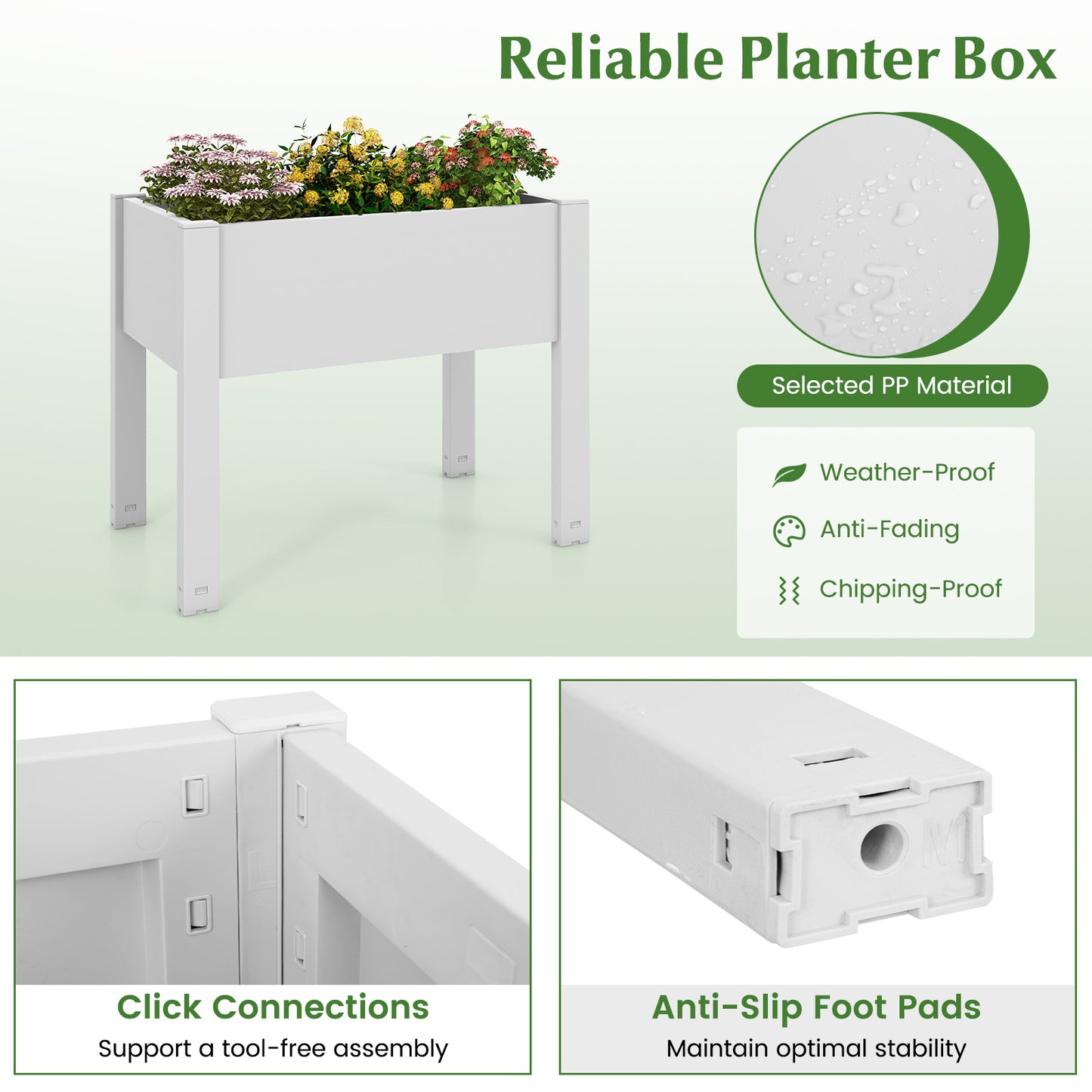 53L Raised Bed Grow Box Self-Watering Planter Box Stand with Water Level Monitor, White Raised Garden Beds at Gallery Canada