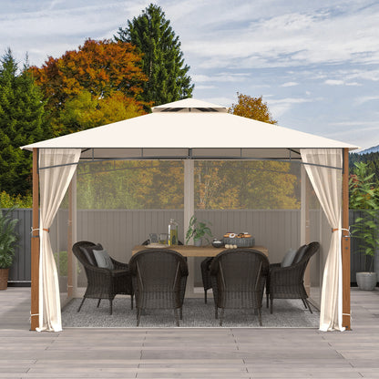 12 x 10 Feet Outdoor Patio Gazebo with Netting and 2-Tier Canopy Roof, Beige Gazebos at Gallery Canada