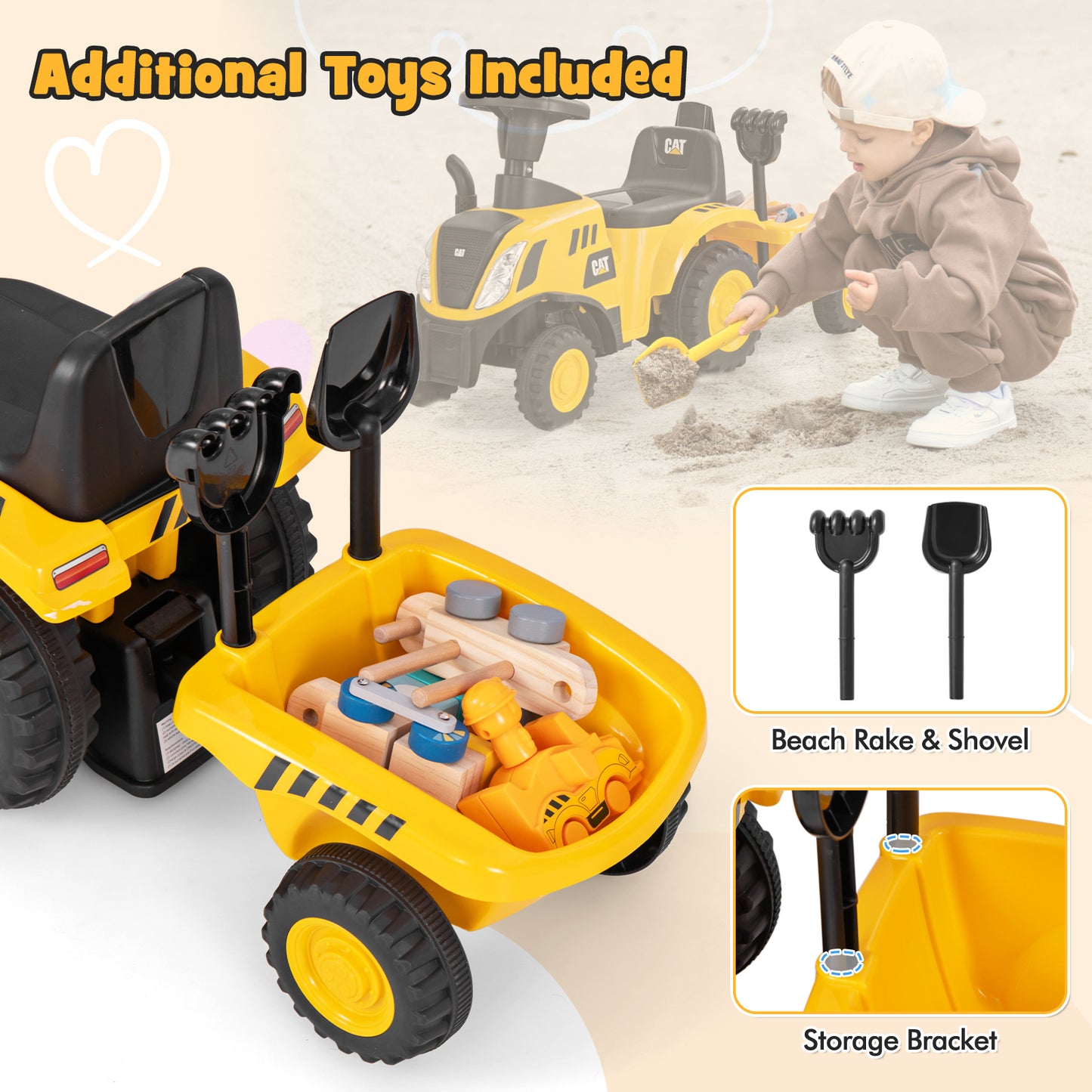 Kids Ride On Tractor, Detachable Trailer, Yellow Push & Pedal Ride On Toys at Gallery Canada