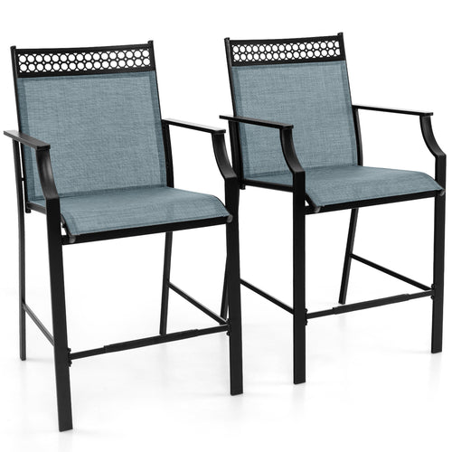 Outdoor Counter Stools Set of 2 Heavy-Duty Barstools with Footrest and Armrests, Blue