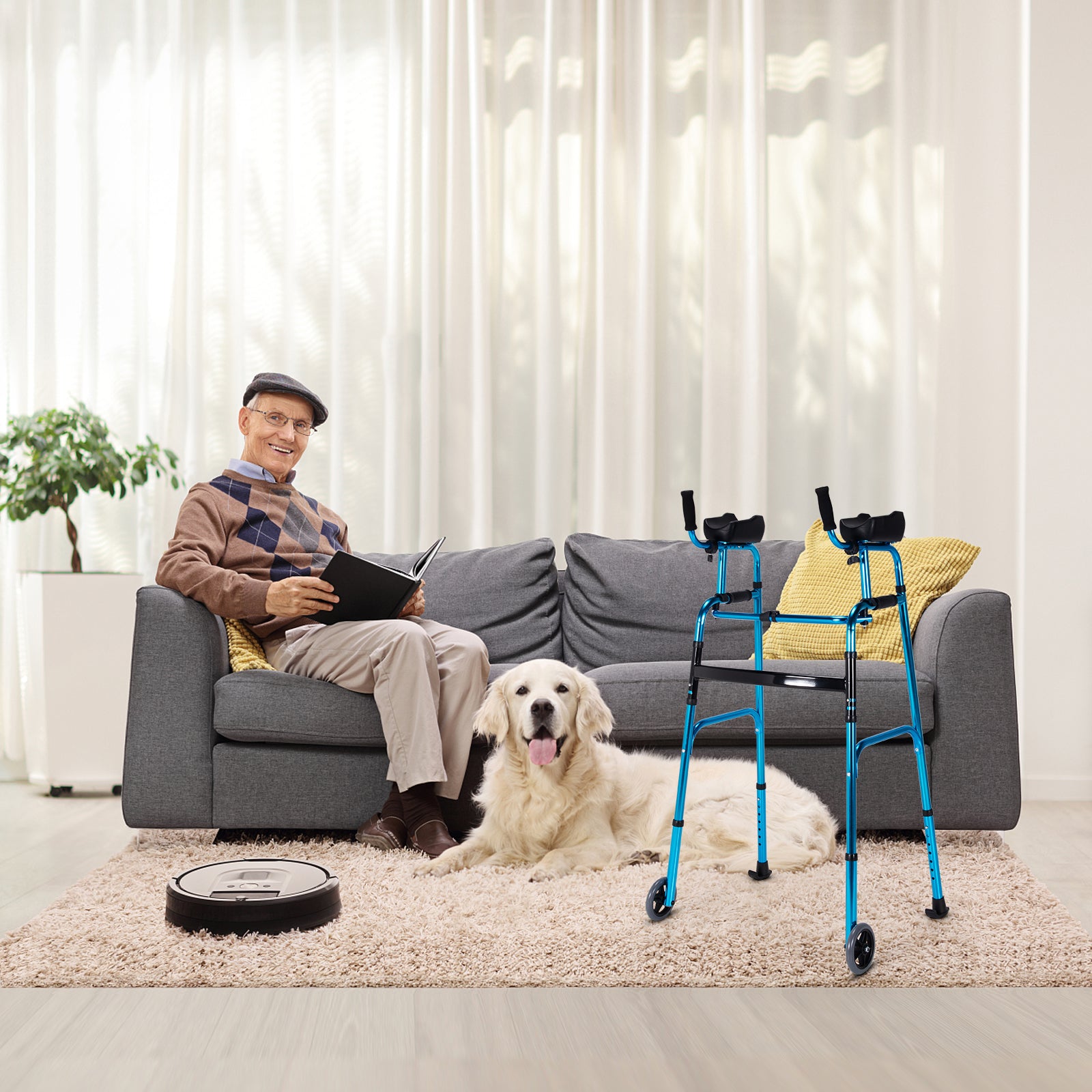 Folding Adjustable Aluminum Wheel Walking Frame, Navy Walkers & Rollators at Gallery Canada