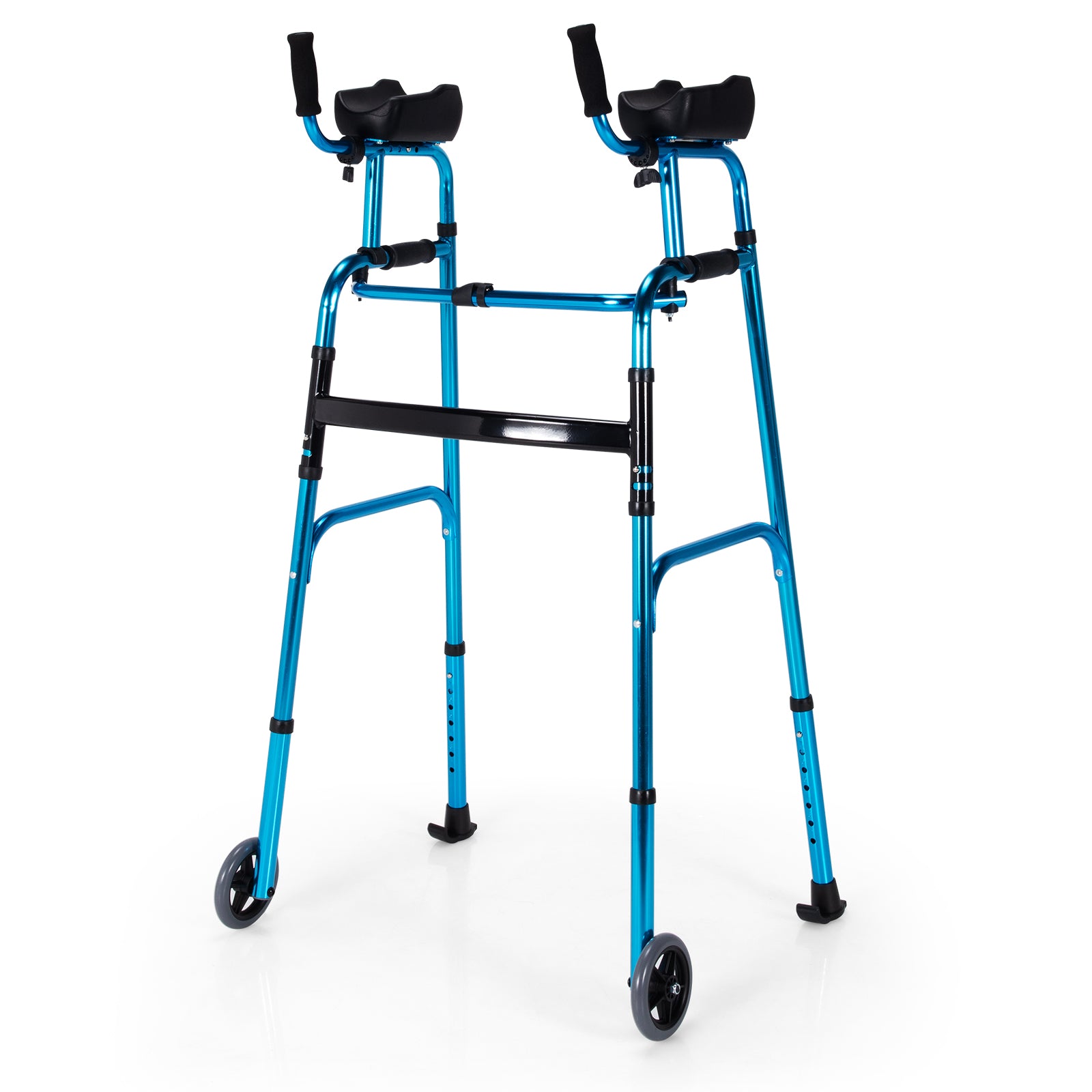 Folding Adjustable Aluminum Wheel Walking Frame, Navy Walkers & Rollators Navy at Gallery Canada