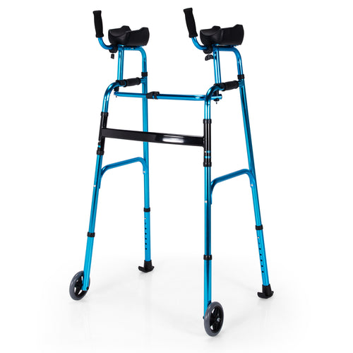 Folding Adjustable Aluminum Wheel Walking Frame, Navy