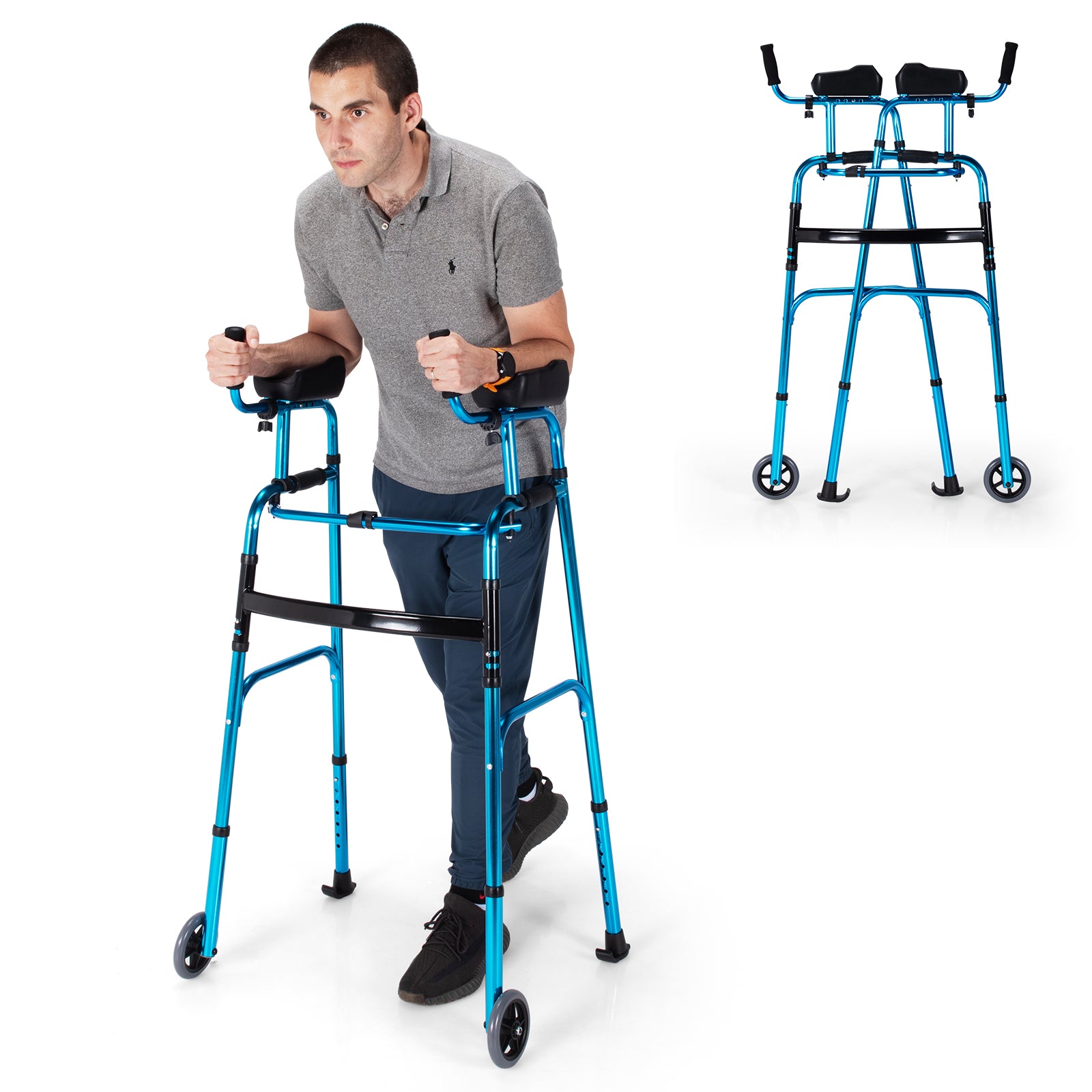 Folding Adjustable Aluminum Wheel Walking Frame, Navy Walkers & Rollators at Gallery Canada