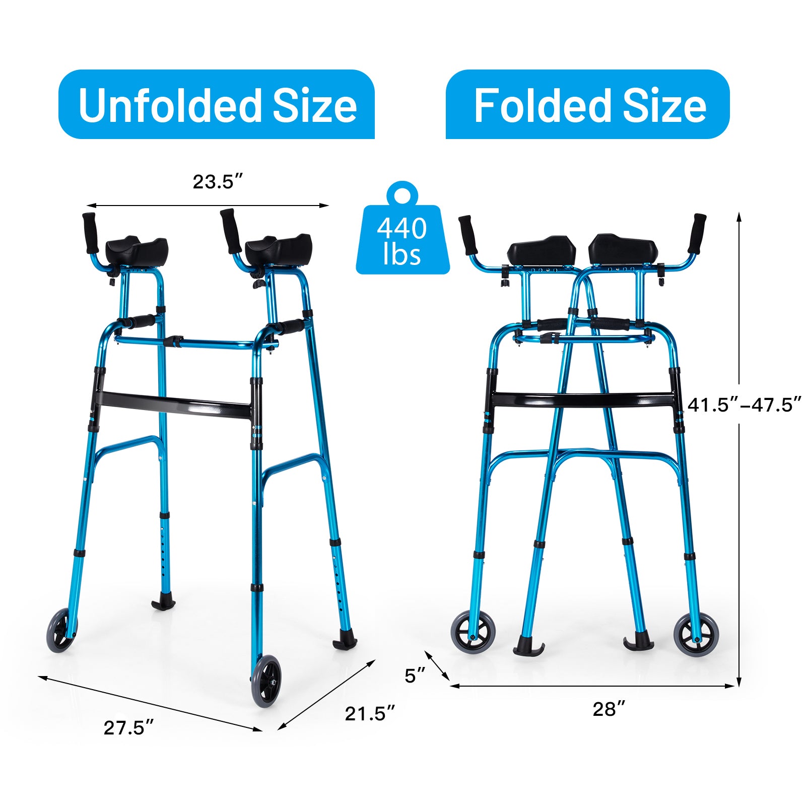 Folding Adjustable Aluminum Wheel Walking Frame, Navy Walkers & Rollators at Gallery Canada