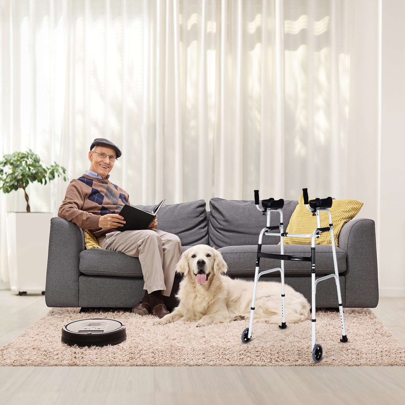 Folding Height Adjustable Walking Frame with Armrest Support, Silver Walkers & Rollators at Gallery Canada