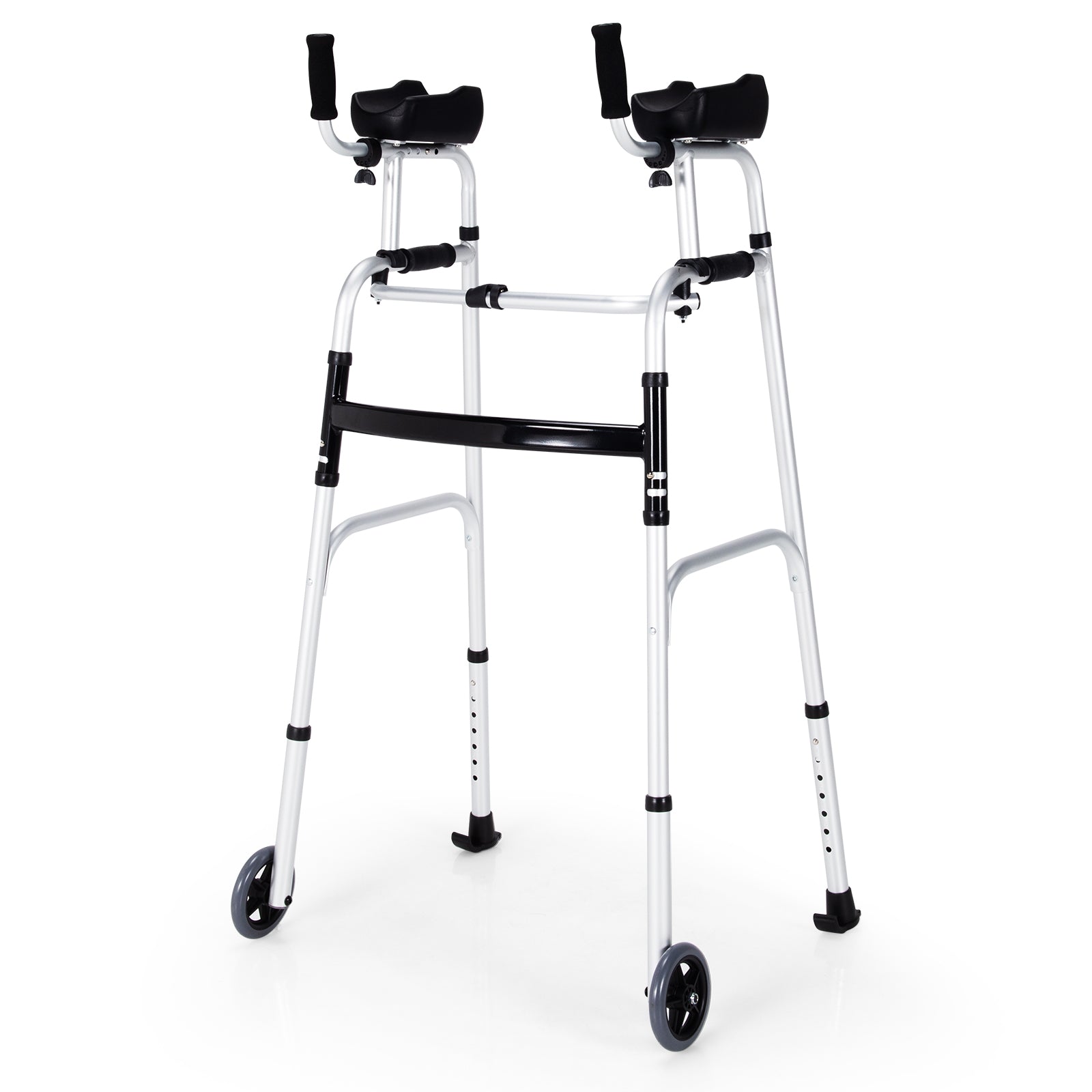 Folding Height Adjustable Walking Frame with Armrest Support, Silver Walkers & Rollators at Gallery Canada