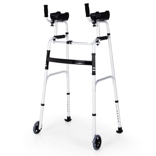 Folding Height Adjustable Walking Frame, Silver