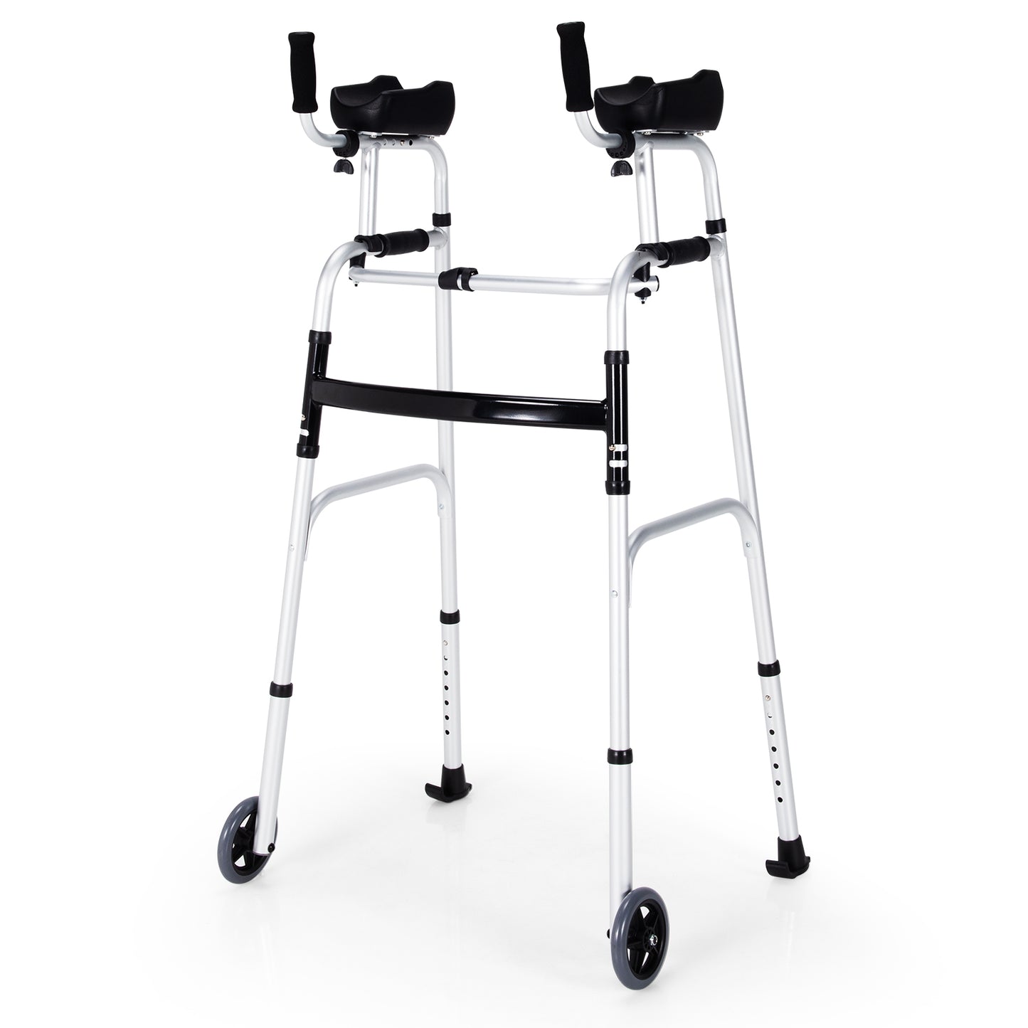 Folding Height Adjustable Walking Frame with Armrest Support, Silver Walkers & Rollators Silver at Gallery Canada