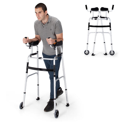 Folding Height Adjustable Walking Frame with Armrest Support, Silver Walkers & Rollators at Gallery Canada