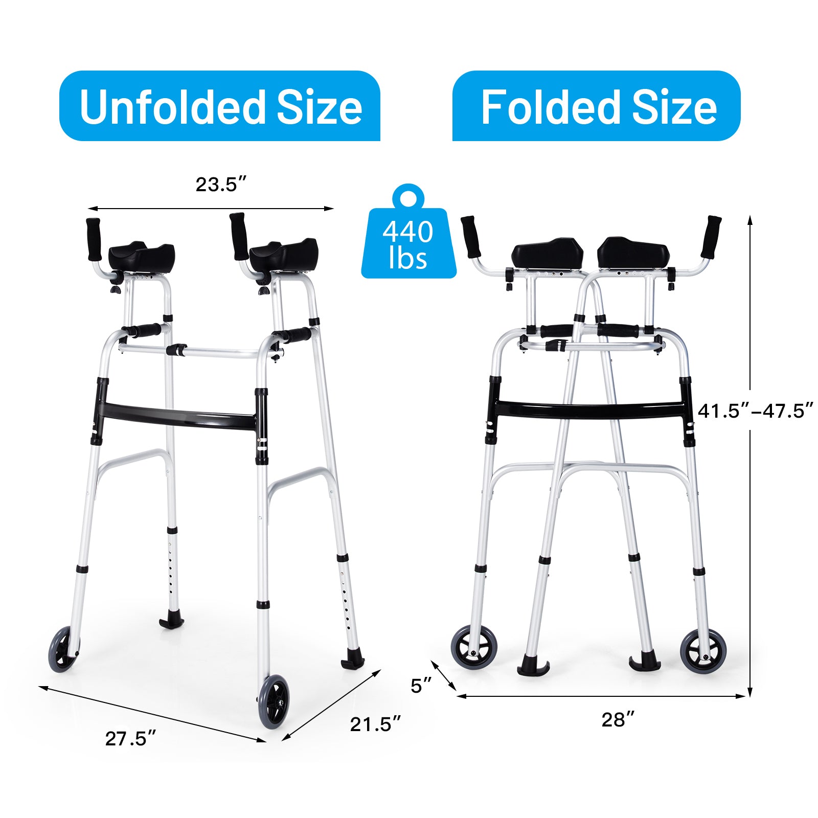 Folding Height Adjustable Walking Frame with Armrest Support, Silver Walkers & Rollators at Gallery Canada