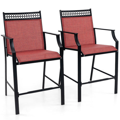 Outdoor Counter Stools Set of 2 Heavy-Duty Barstools with Footrest and Armrests, Red