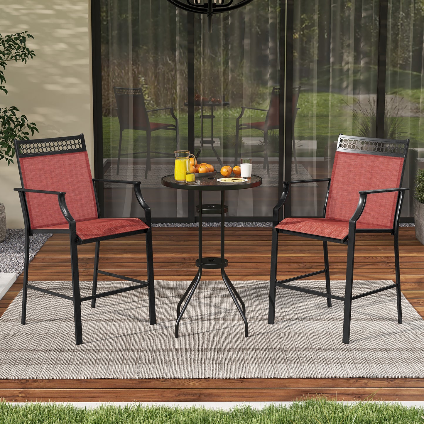Outdoor Counter Stools Set of 2 Heavy-Duty Barstools with Footrest and Armrests, Red Patio Bar Furniture at Gallery Canada