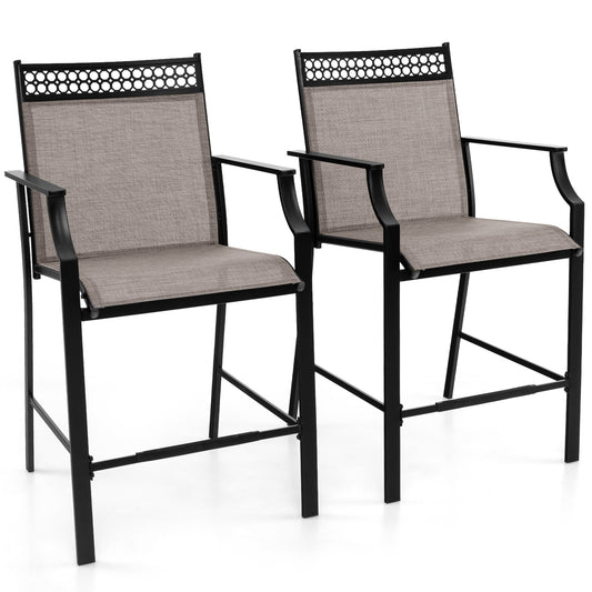 Outdoor Counter Stools Set of 2 Heavy-Duty Barstools with Footrest and Armrests, Coffee Patio Bar Furniture Coffee at Gallery Canada