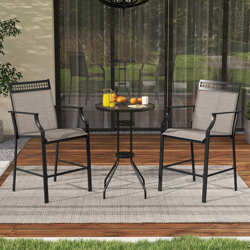 Outdoor Counter Stools Set of 2 Heavy-Duty Barstools with Footrest and Armrests, Coffee