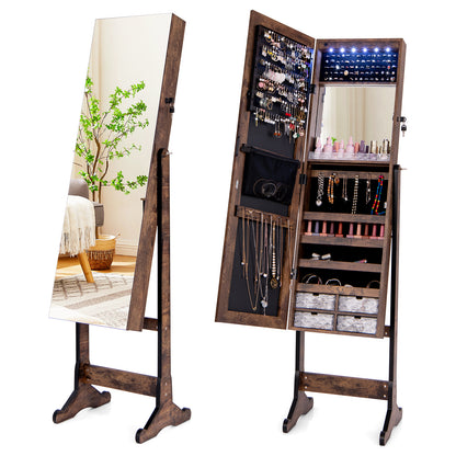 Free Standing Full Length Jewelry Armoire with Lights, Rustic Brown Jewelry Armoires Rustic Brown at Gallery Canada