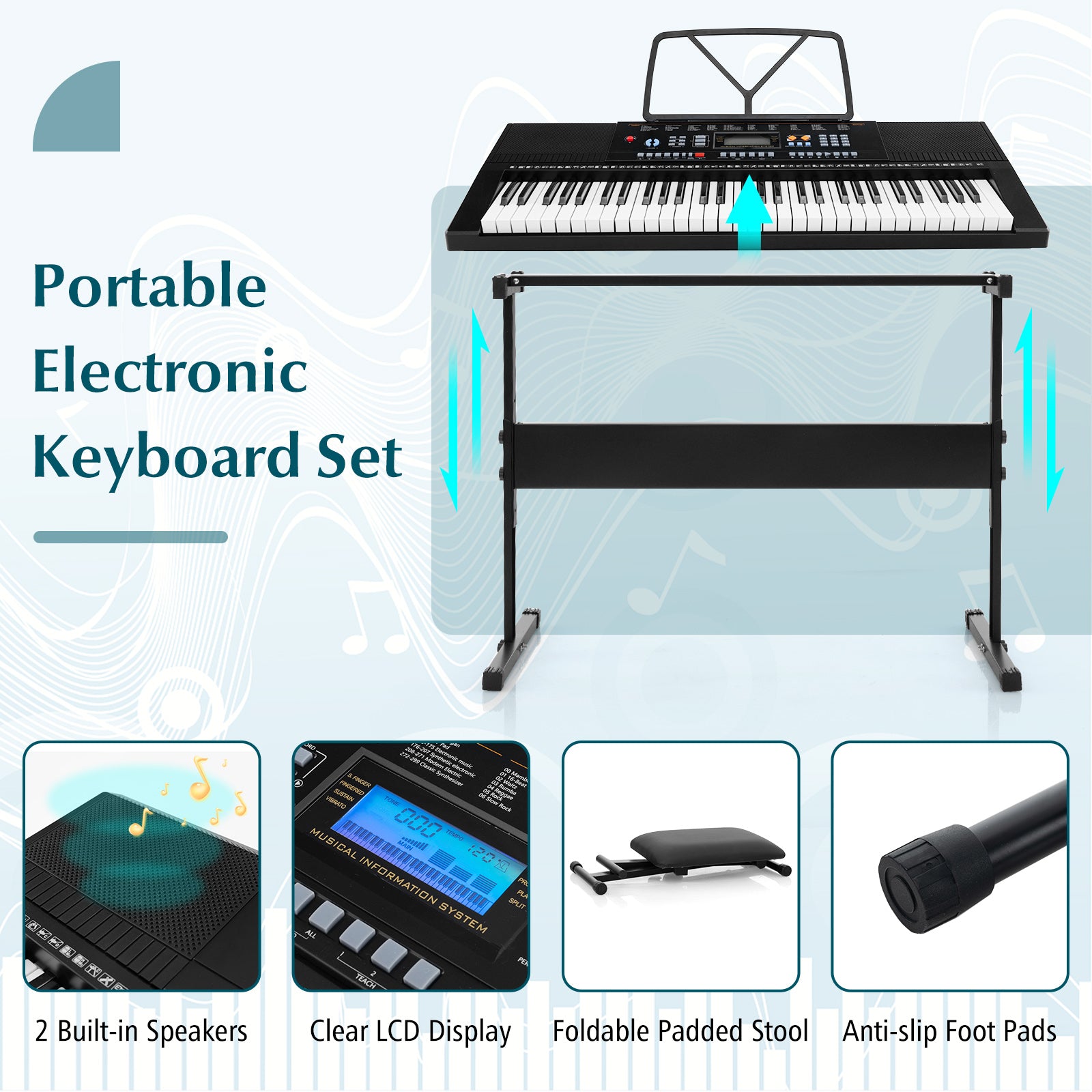 61-Key Electronic Keyboard Piano Starter Set with Stand Bench and Headphones, Black Pianos & Keyboards at Gallery Canada