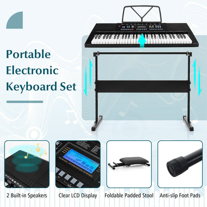 61-Key Electronic Keyboard Piano Starter Set with Stand Bench and Headphones, Black Pianos & Keyboards at Gallery Canada