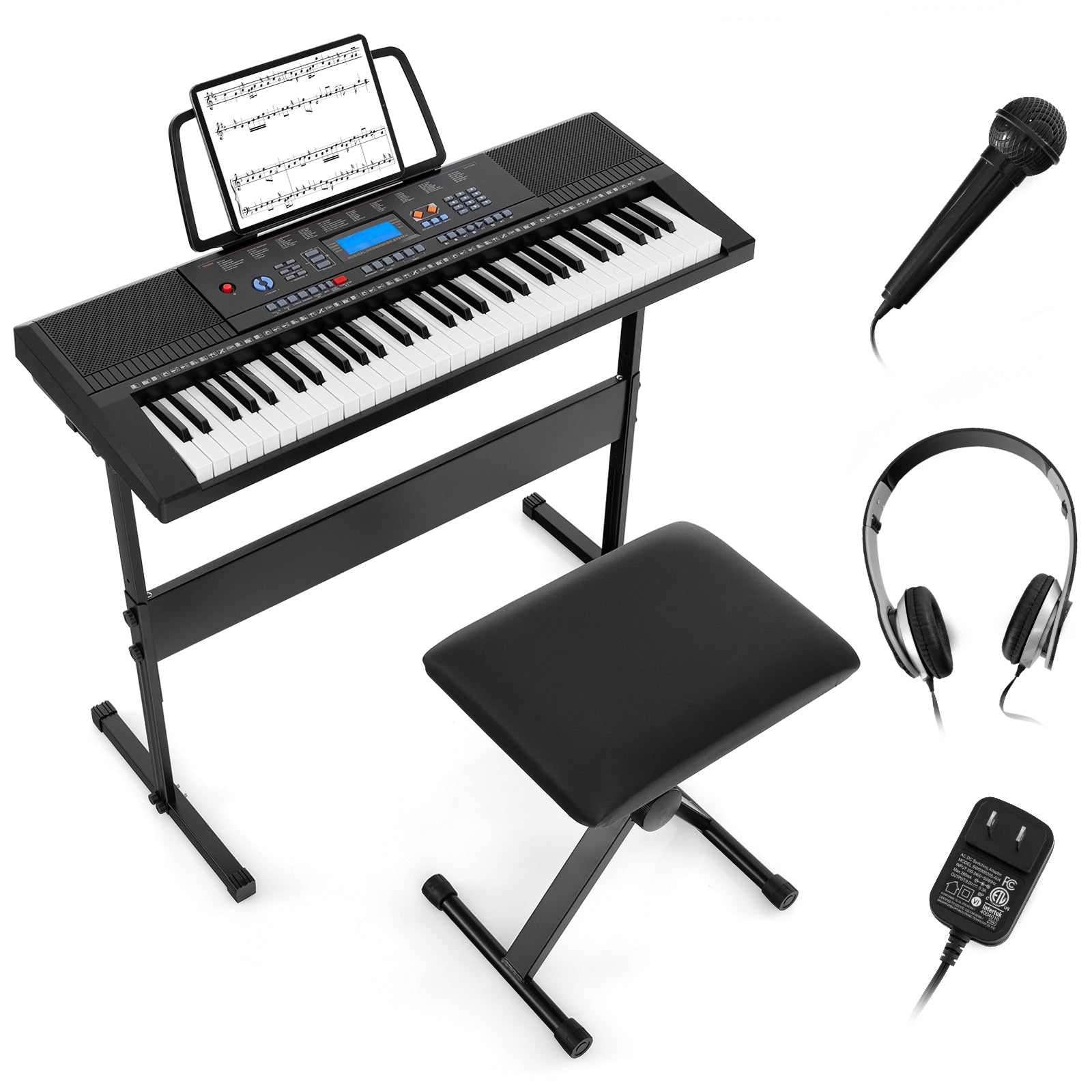 61-Key Electronic Keyboard Piano Starter Set with Stand Bench and Headphones, Black Pianos & Keyboards at Gallery Canada