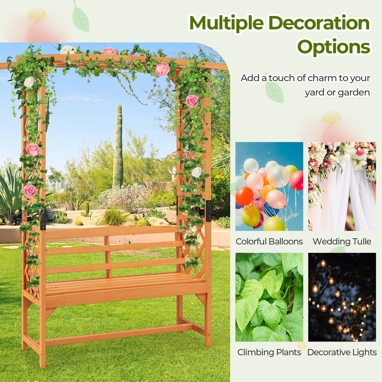 6.5 FT Tall Patio Garden Arbor with Pergola and 2-Seat Bench for Garden Backyard Decoration, Yellow Beach & Lawn Chairs at Gallery Canada