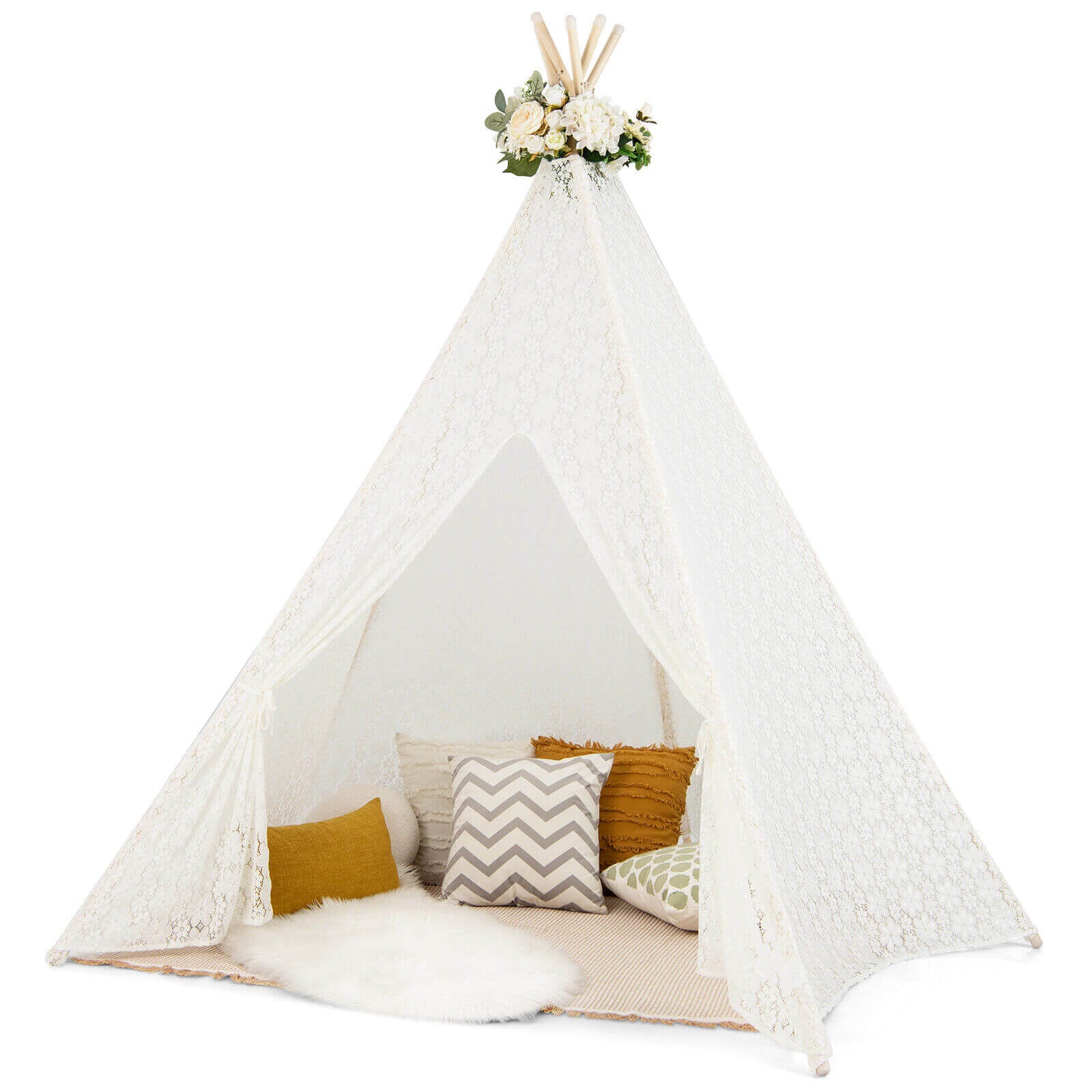 Lace Teepee Tent With Colorful Lights For Children, White Play Tents & Playhouse White at Gallery Canada