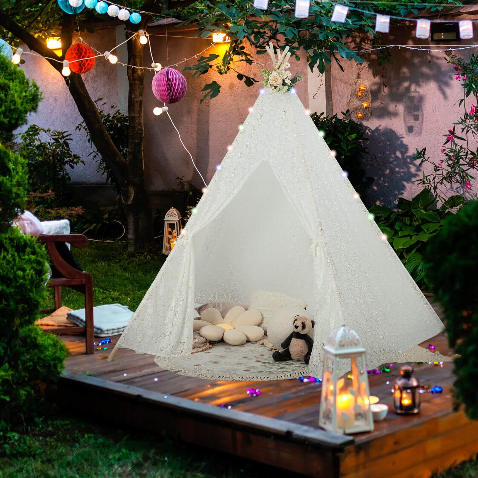 Lace Teepee Tent With Colorful Lights For Children, White Play Tents & Playhouse at Gallery Canada