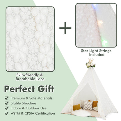 Lace Teepee Tent With Colorful Lights For Children, White Play Tents & Playhouse at Gallery Canada