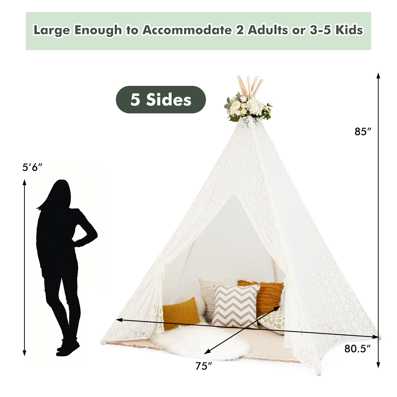 Lace Teepee Tent With Colorful Lights For Children, White Play Tents & Playhouse at Gallery Canada