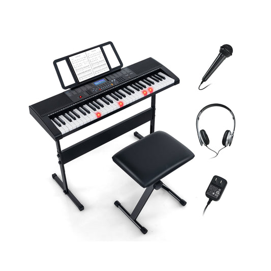 61-Key Portable Electronic Keyboard Piano With Stand And Stool, Black Pianos & Keyboards Black at Gallery Canada