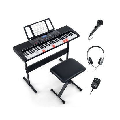 61-Key Portable Electronic Keyboard Piano With Stand And Stool, Black