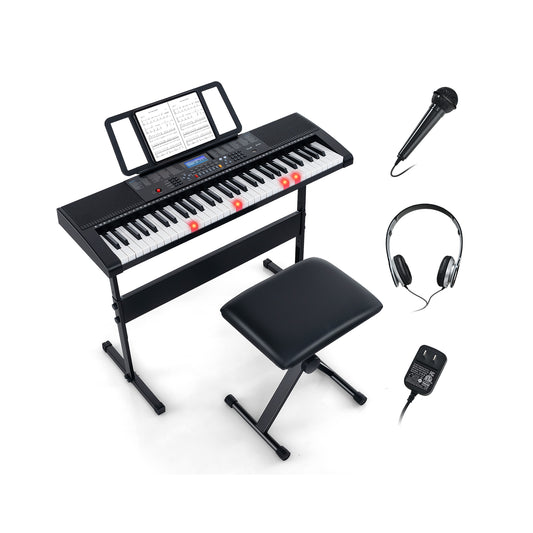 61-Key Portable Electronic Keyboard Piano with Stand and Stool, Black Pianos & Keyboards Black at Gallery Canada