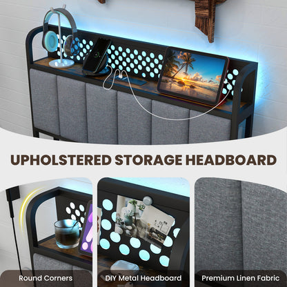 Twin/Full/Queen Bed Frame with LED Lights Upholstered Headboard and 4 Storage Drawers-Twin size Simple Bed Frame at Gallery Canada