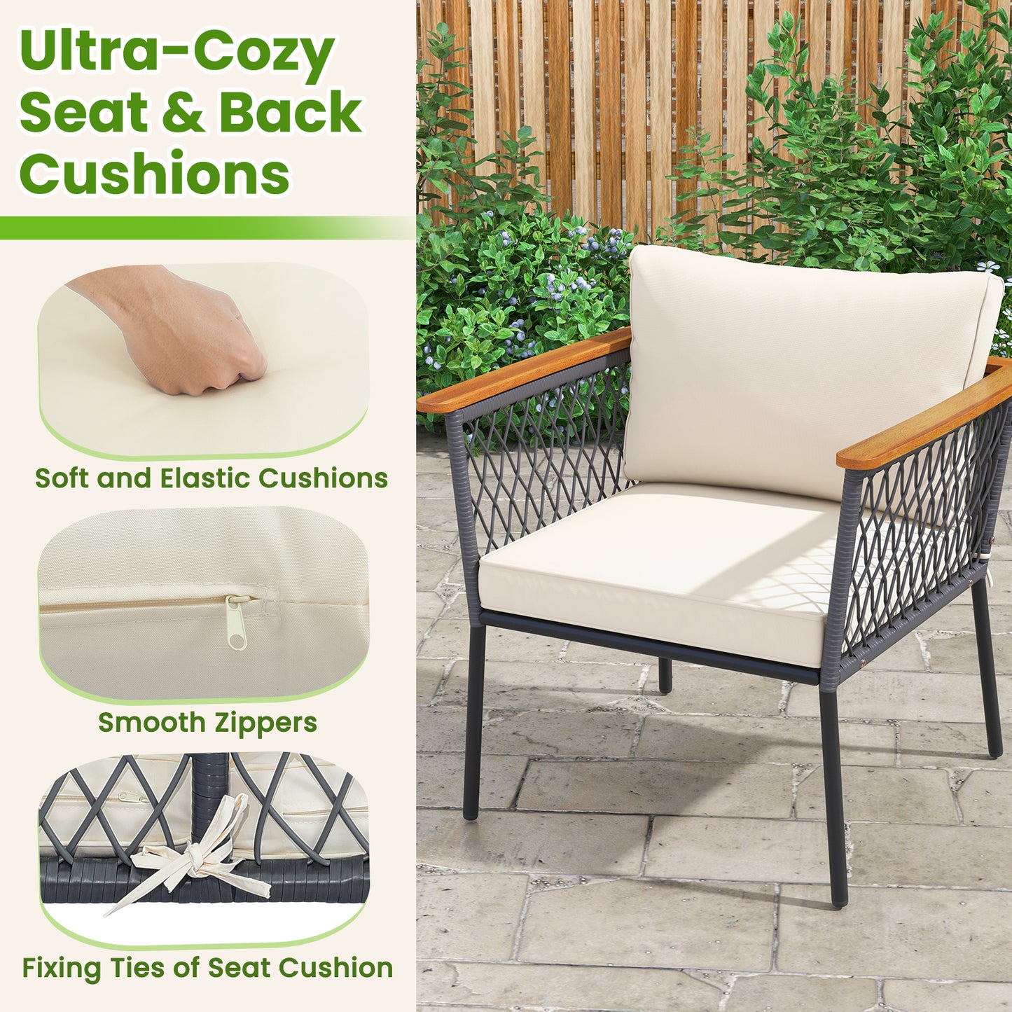 4 Piece Patio Rattan Furniture Set with 2-Tier Coffee Table, White Patio Conversation Sets at Gallery Canada