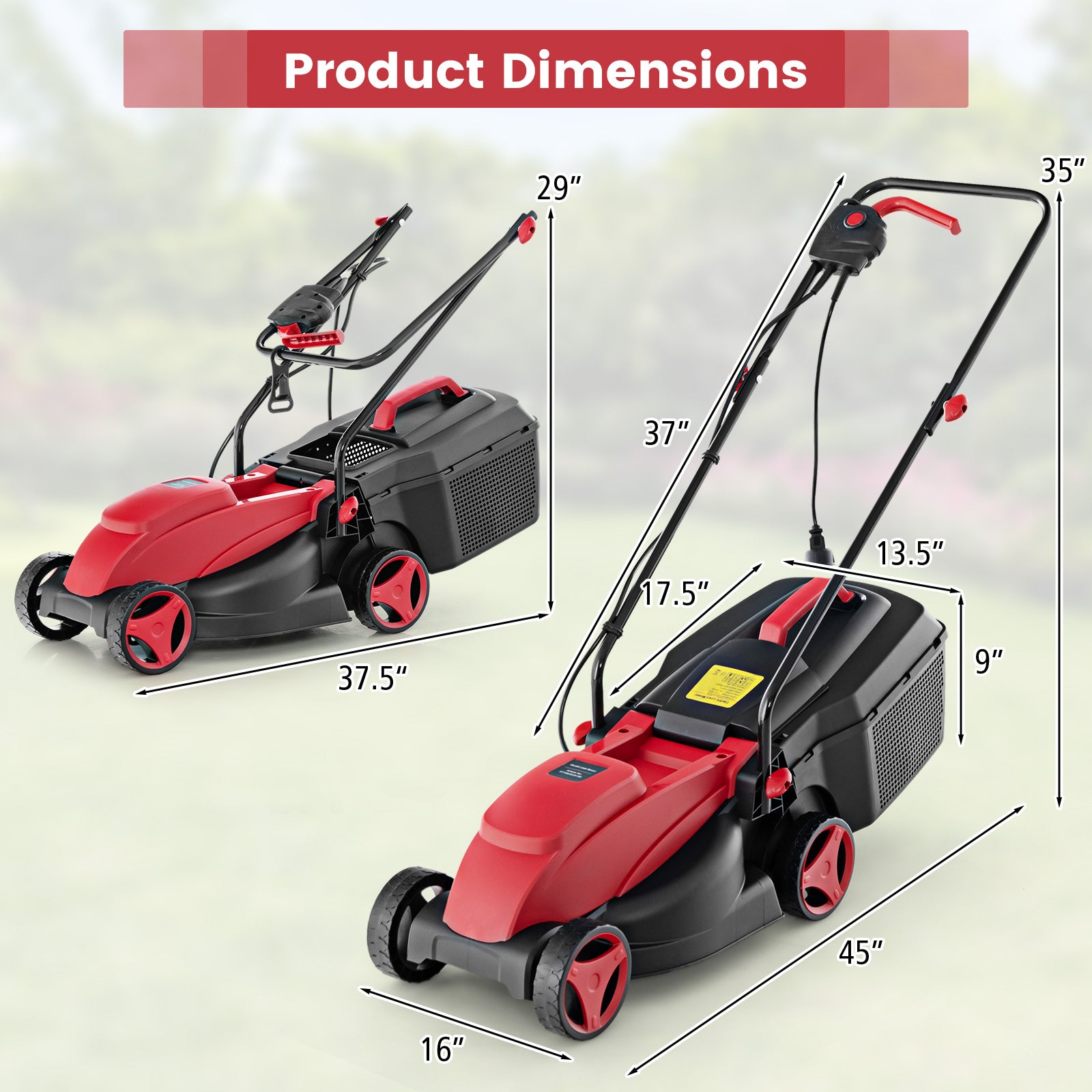 10 AMP 13 Inch Electric Corded Lawn Mower with Collection Box, Red Garden Tools at Gallery Canada