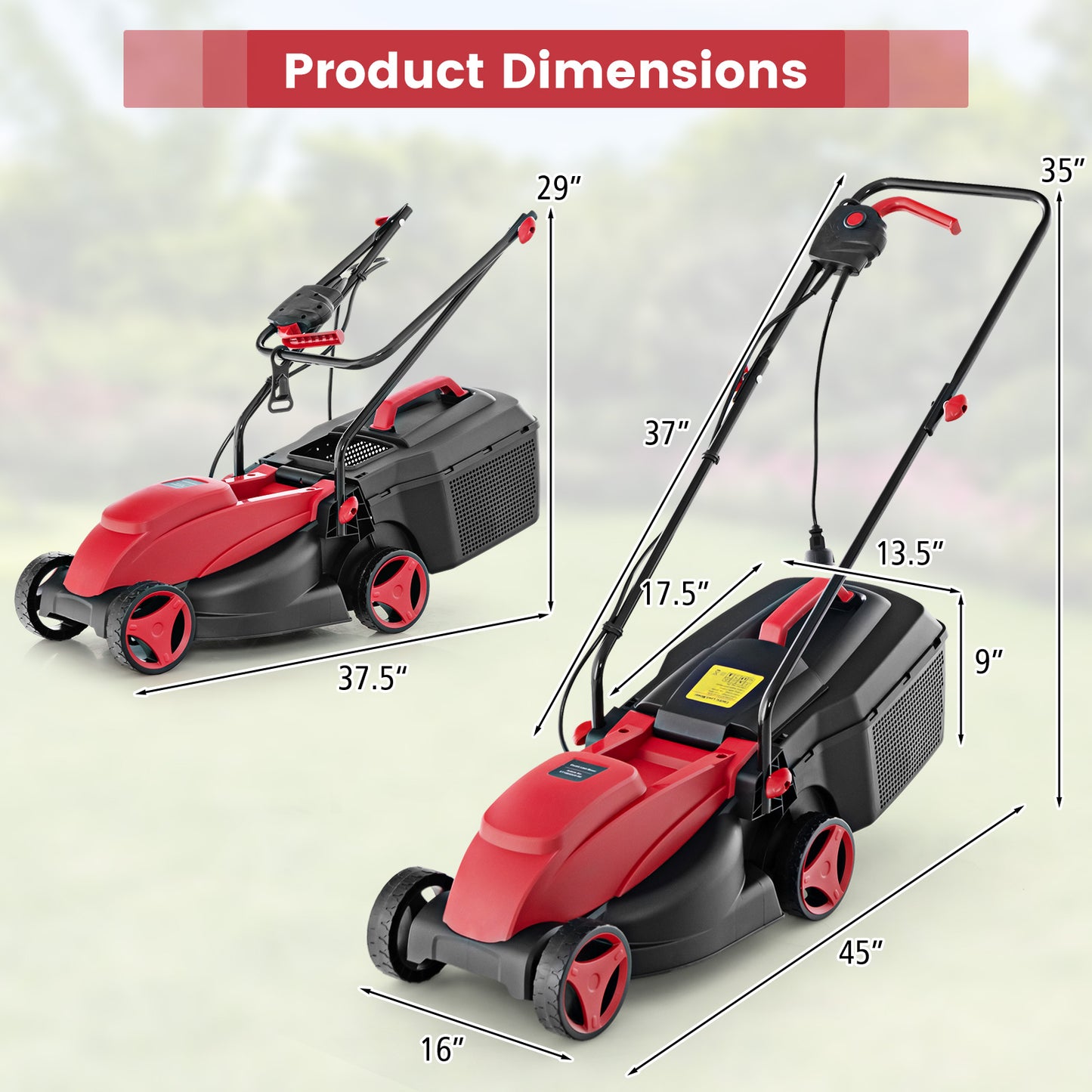 10 AMP 13 Inch Electric Corded Lawn Mower with Collection Box, Red Garden Tools at Gallery Canada