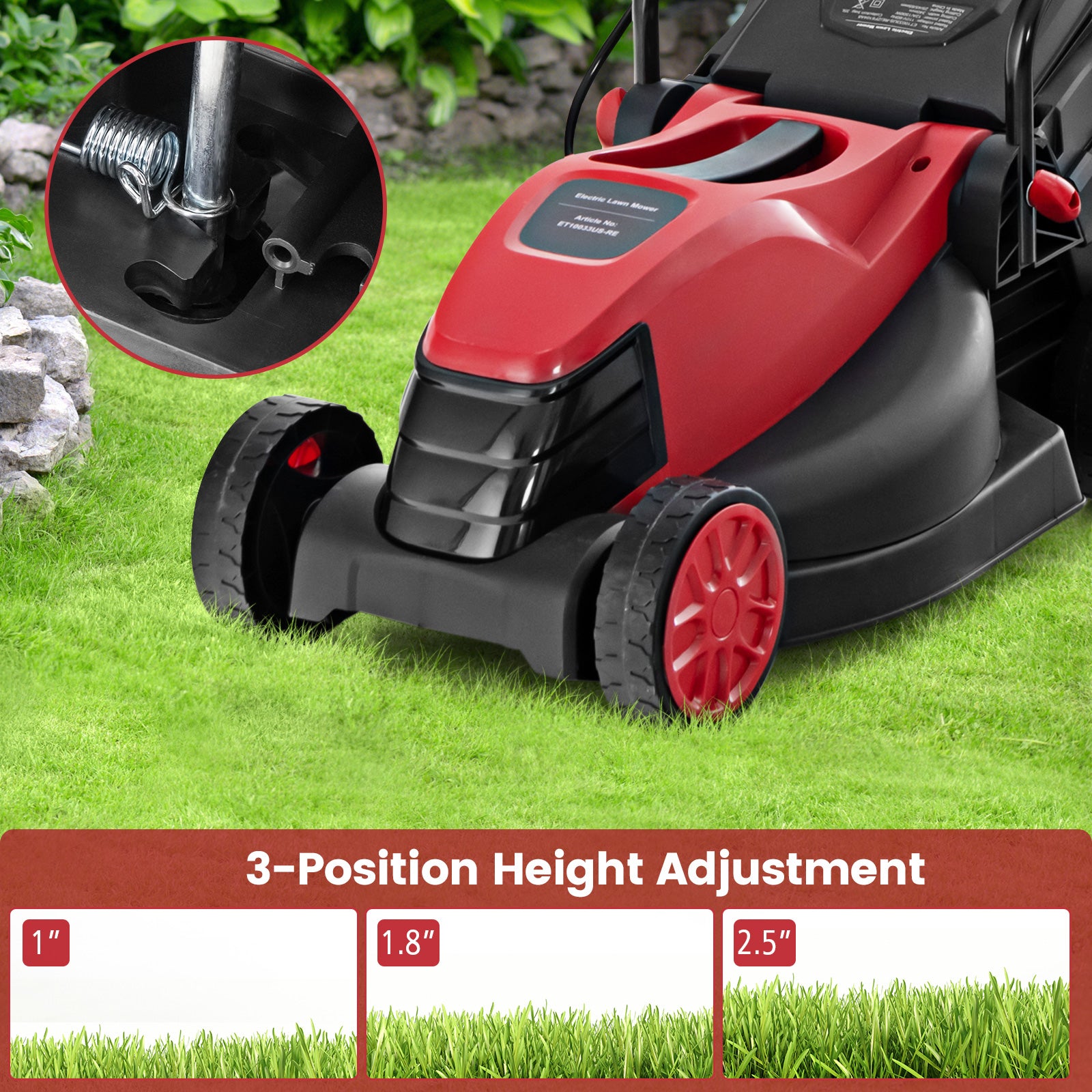 10 AMP 13 Inch Electric Corded Lawn Mower with Collection Box, Red Garden Tools at Gallery Canada