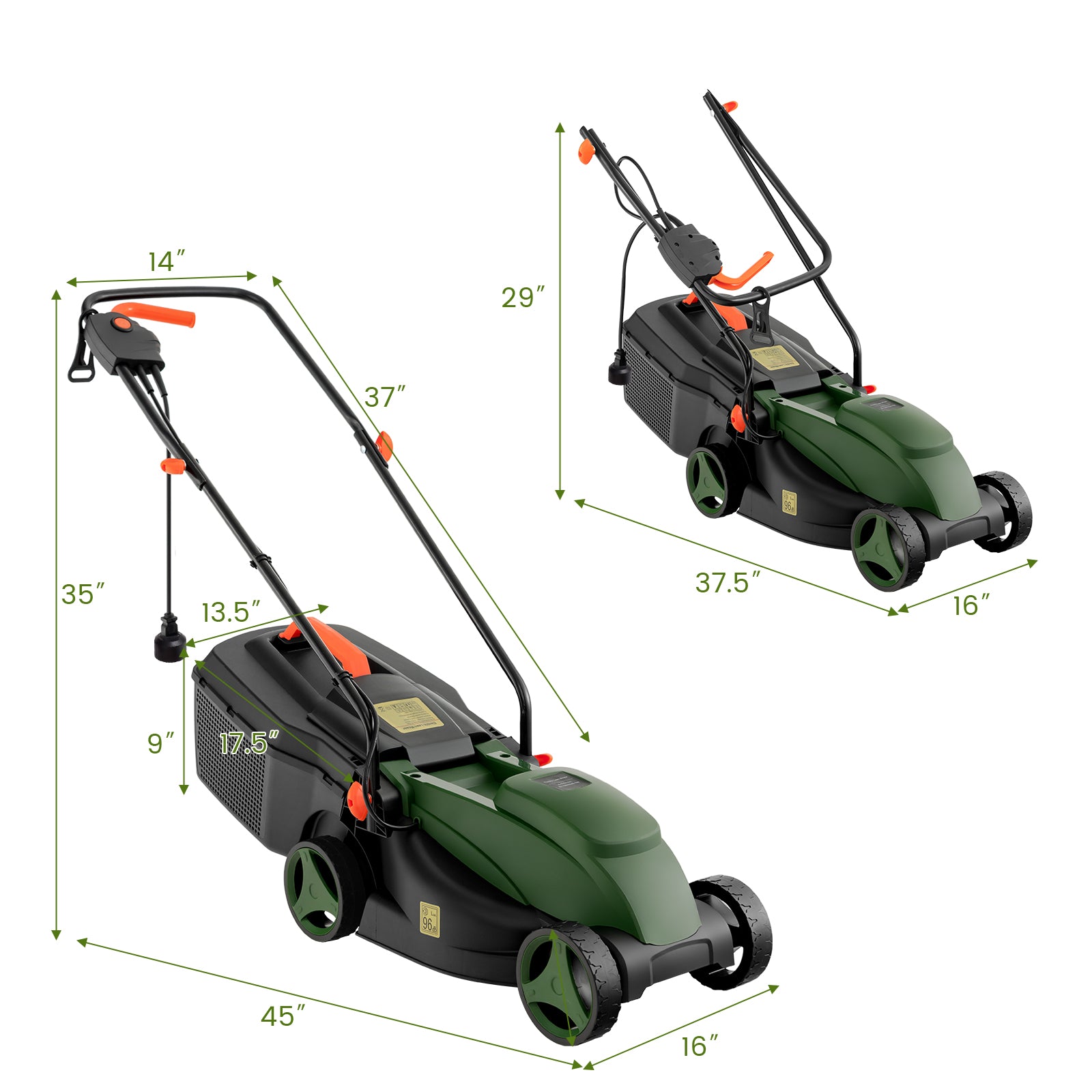 10 AMP 13 Inch Electric Corded Lawn Mower with Collection Box, Blue & Green Garden Tools at Gallery Canada