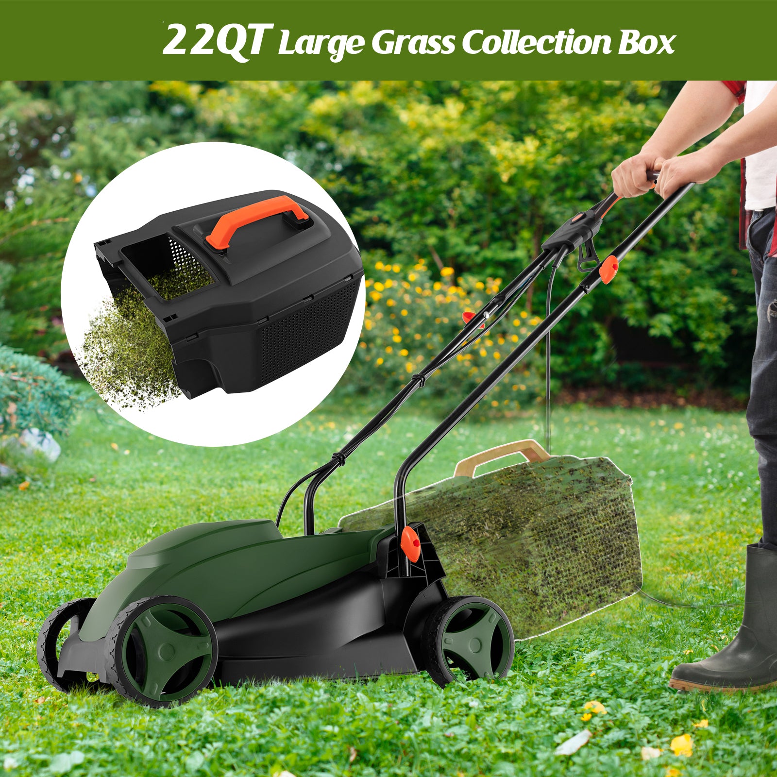 10 AMP 13 Inch Electric Corded Lawn Mower with Collection Box, Blue & Green Garden Tools at Gallery Canada