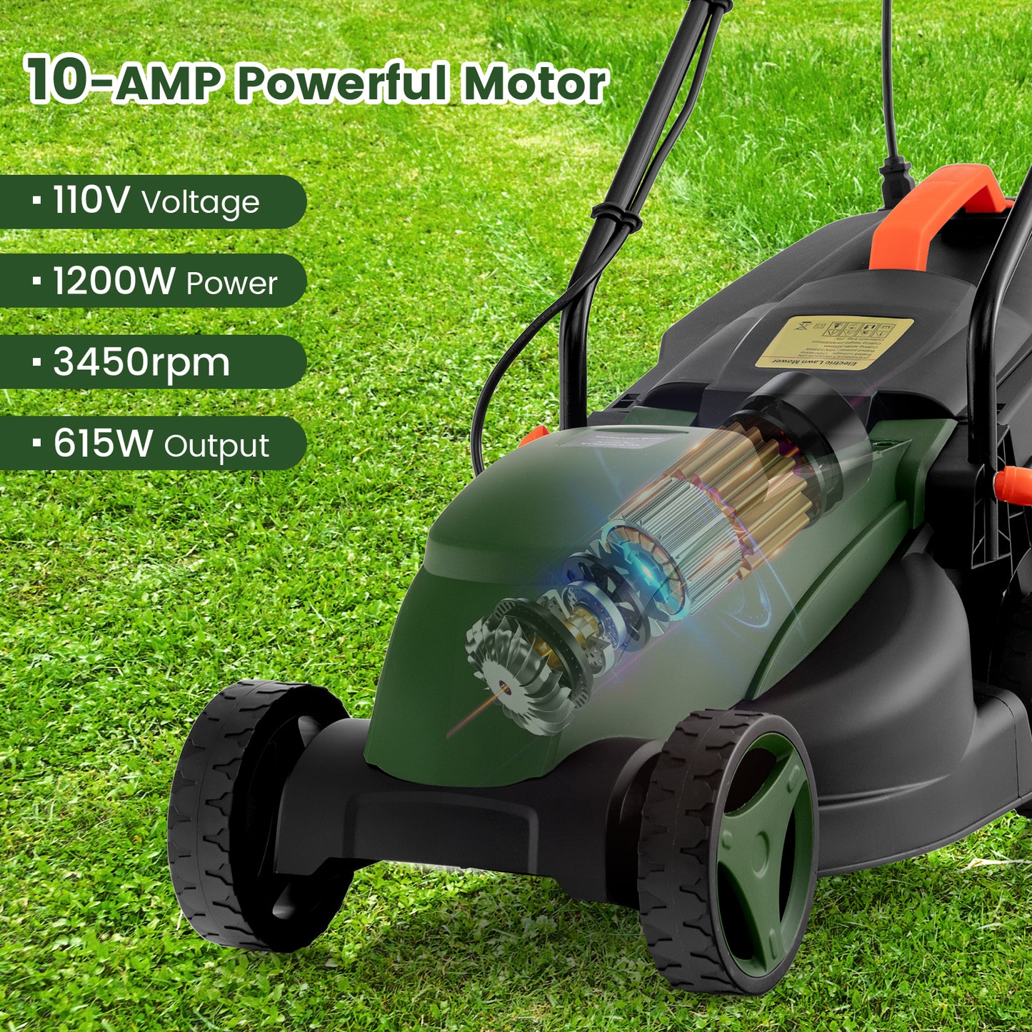 10 AMP 13 Inch Electric Corded Lawn Mower with Collection Box, Blue & Green Garden Tools at Gallery Canada