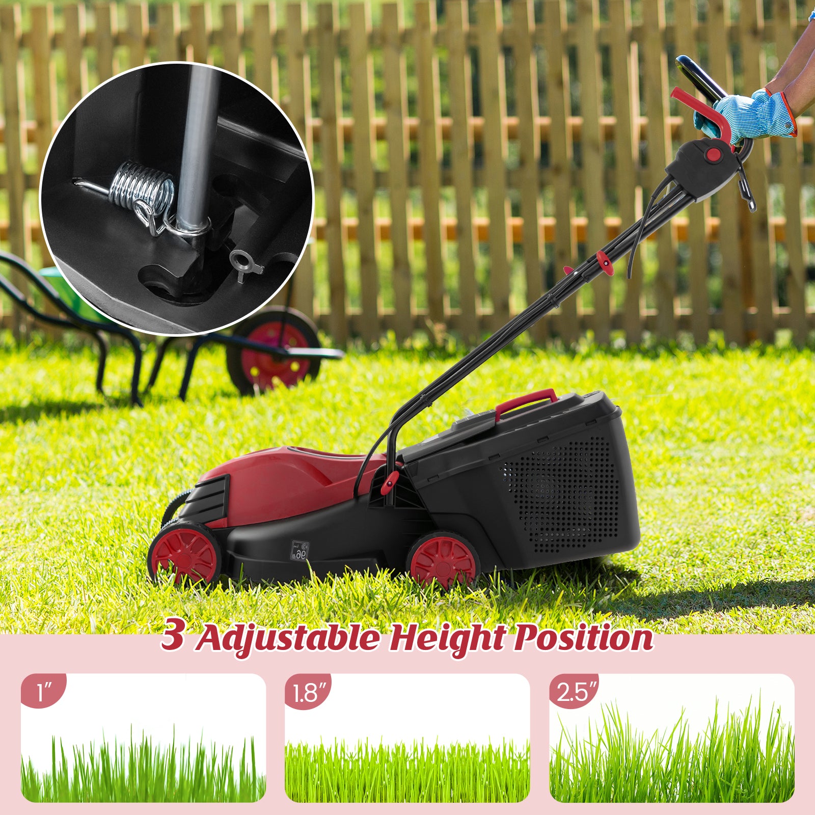 12-AMP 13.5 Inch Adjustable Electric Corded Lawn Mower with Collection Box, Red Lawn Care Tools at Gallery Canada