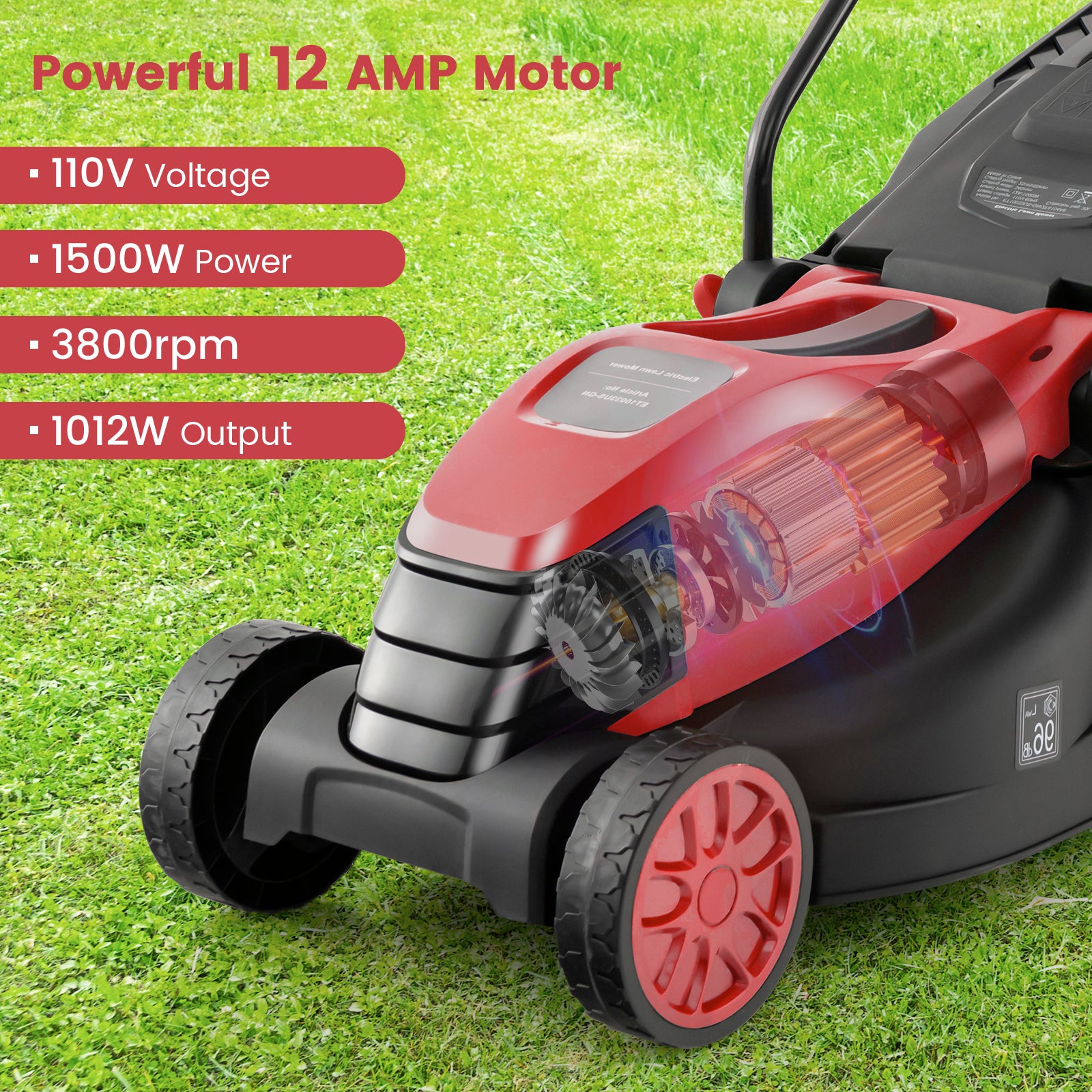 12-AMP 13.5 Inch Adjustable Electric Corded Lawn Mower with Collection Box, Red Lawn Care Tools at Gallery Canada