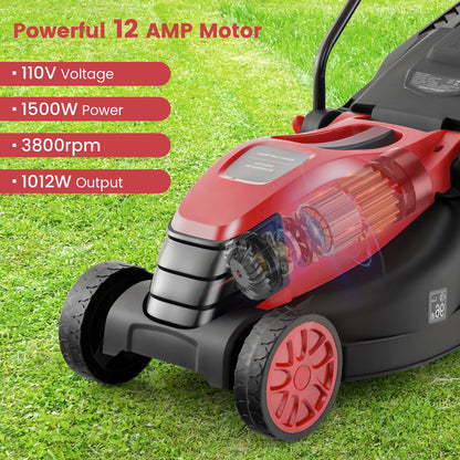 12-AMP 13.5 Inch Adjustable Electric Corded Lawn Mower with Collection Box, Red Lawn Care Tools at Gallery Canada