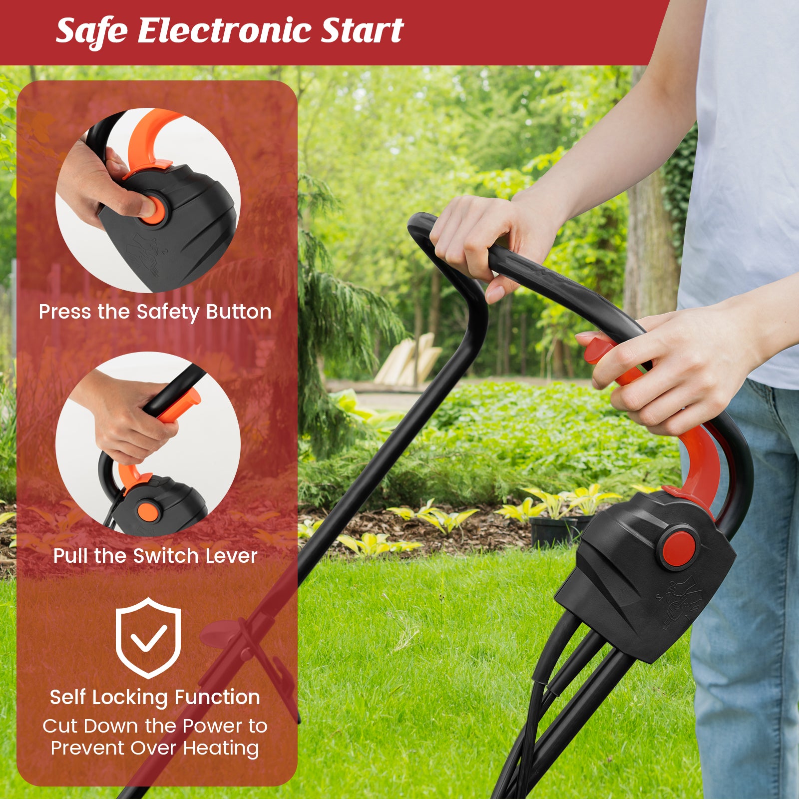 12-AMP 13.5 Inch Adjustable Electric Corded Lawn Mower with Collection Box, Red Lawn Care Tools at Gallery Canada