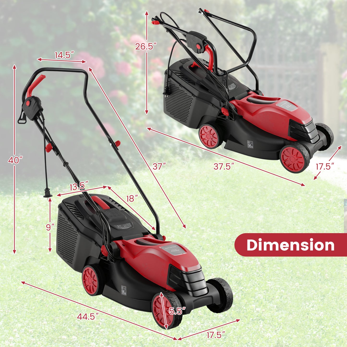 12-AMP 13.5 Inch Adjustable Electric Corded Lawn Mower with Collection Box, Red Lawn Care Tools at Gallery Canada