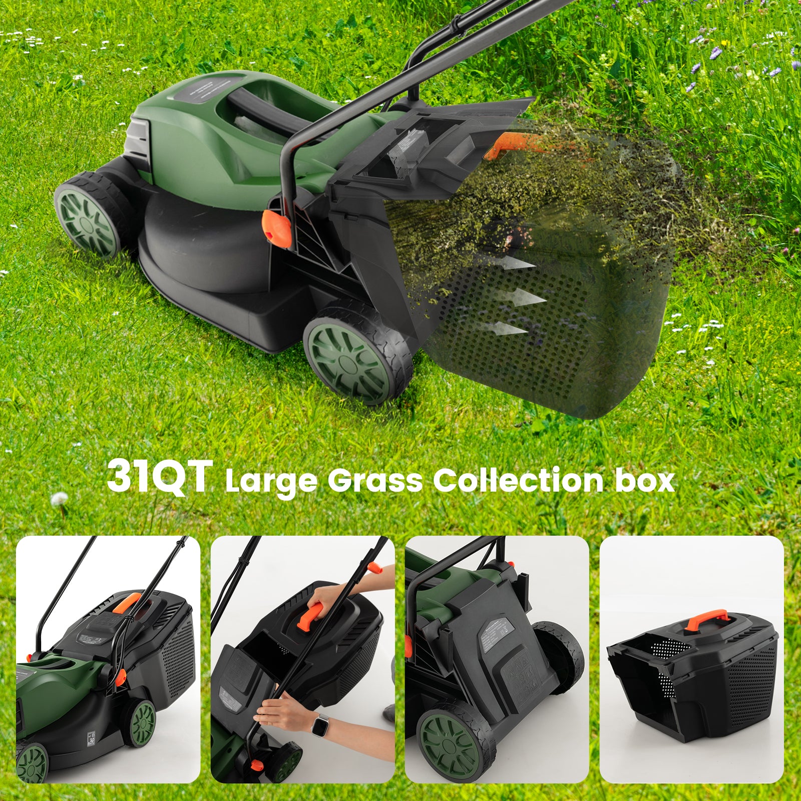 12-AMP 13.5 Inch Adjustable Electric Corded Lawn Mower with Collection Box, Green Lawn Care Tools at Gallery Canada