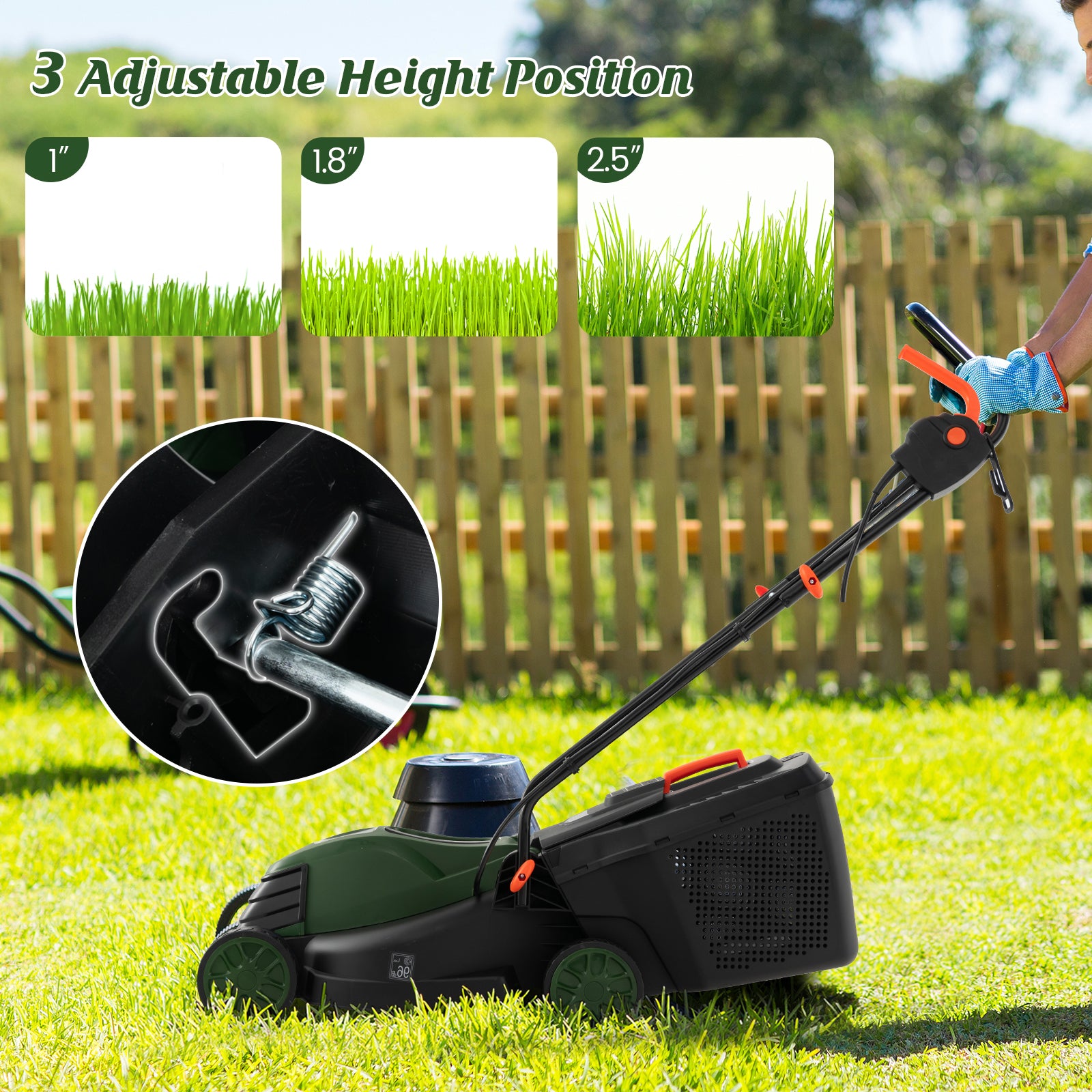 12-AMP 13.5 Inch Adjustable Electric Corded Lawn Mower with Collection Box, Green Lawn Care Tools at Gallery Canada