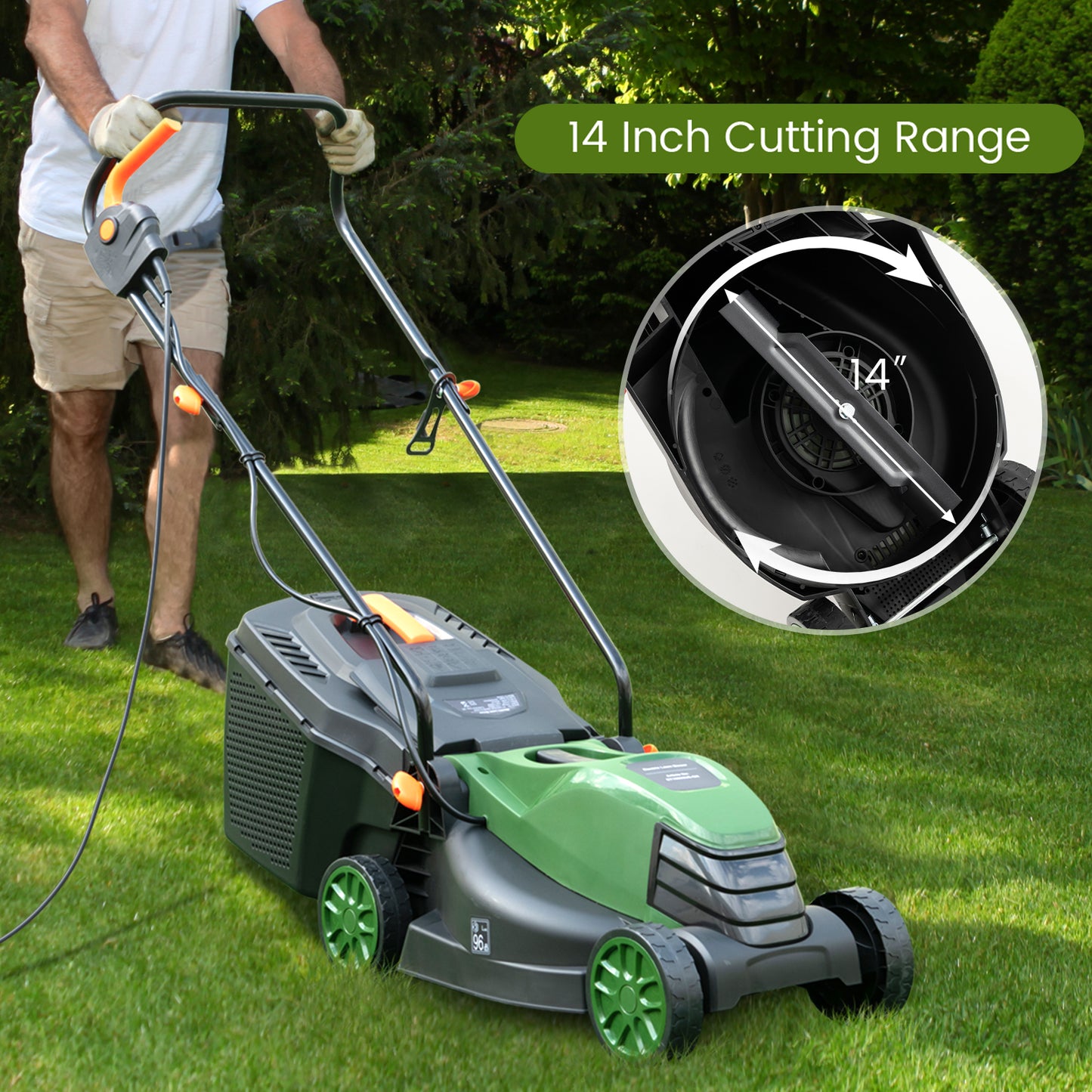 12-AMP 13.5 Inch Adjustable Electric Corded Lawn Mower with Collection Box, Green Lawn Care Tools at Gallery Canada